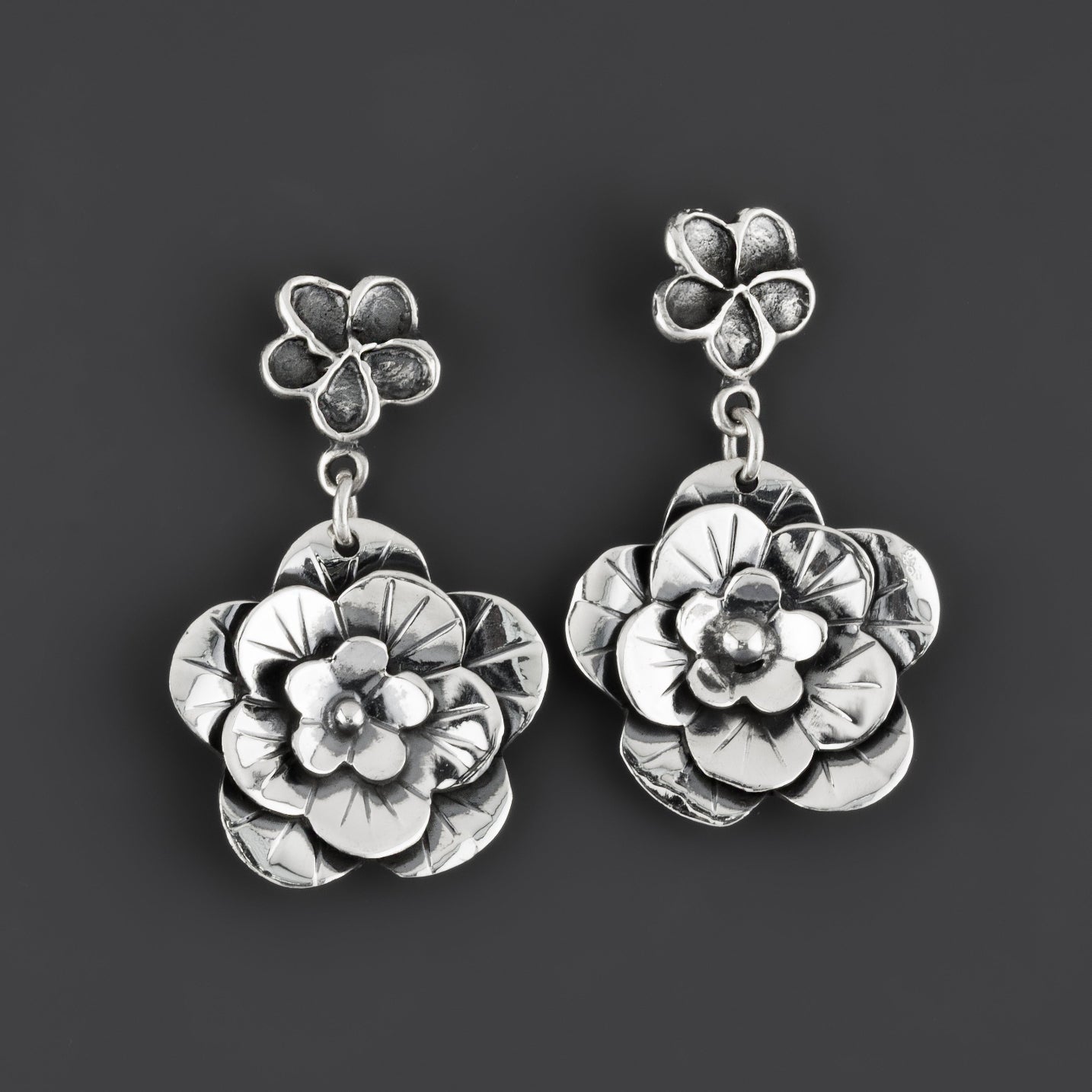 double drop flower earrings