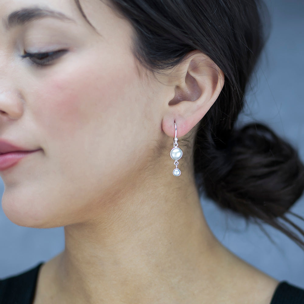 Pearl Two Stone Dangle Earrings