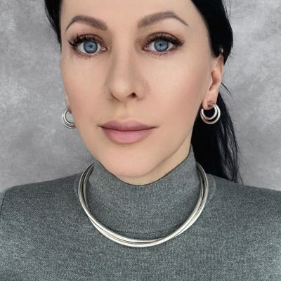 Solid Sterling Silver Double Tube Choker Necklace - Reveka Rose