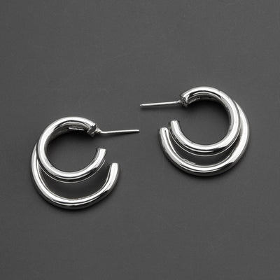 Sterling Silver Double Tube Hoop Earrings