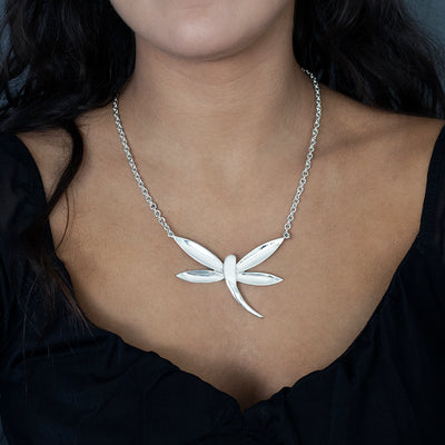 Large Sterling Silver Dragonfly Necklace