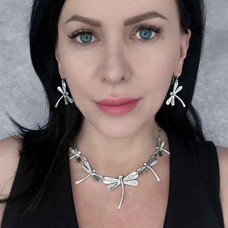 sterling silver dragonfly necklace earrings set
