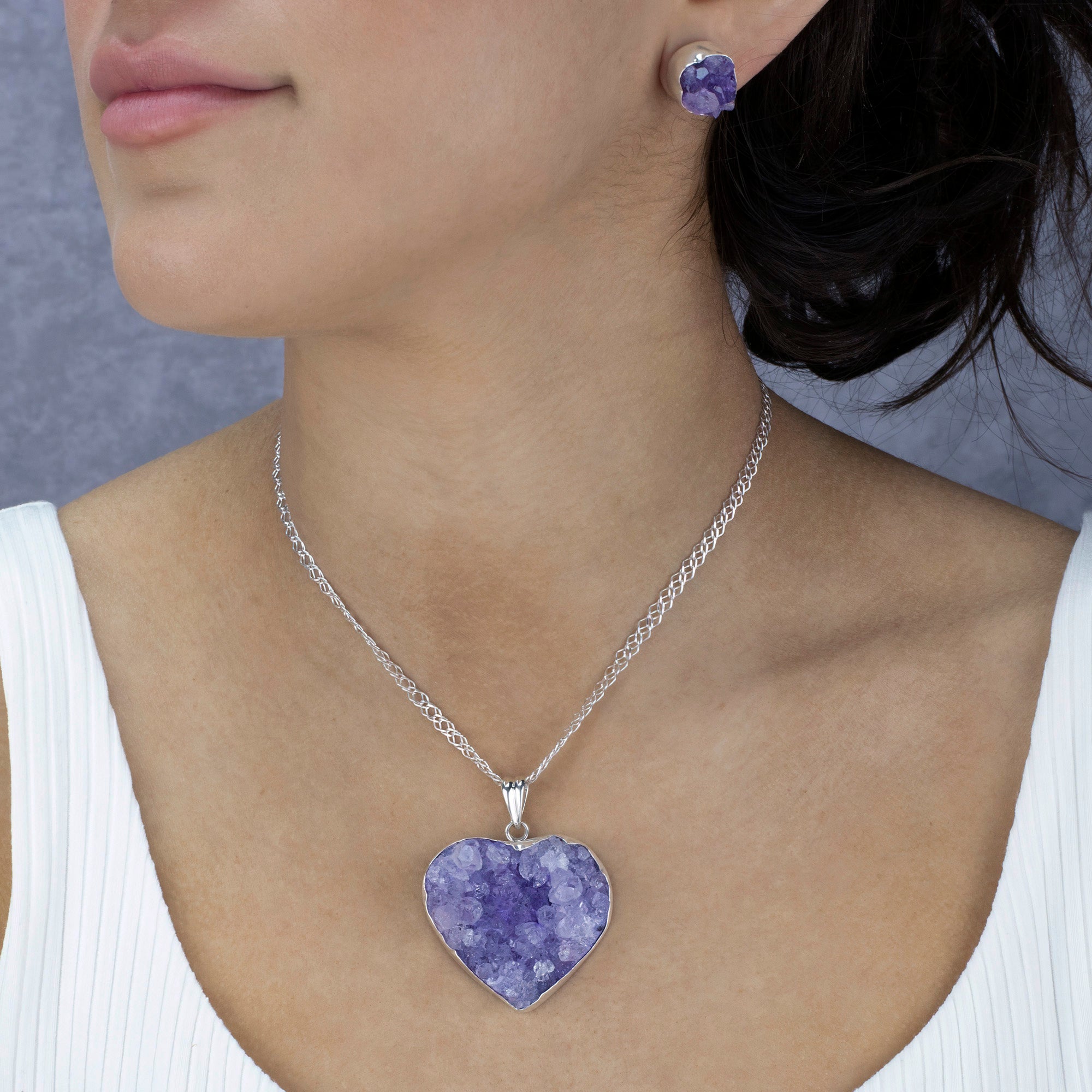 Large Amethyst Druzy Heart Pendant