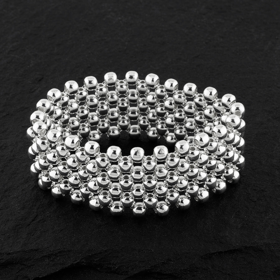 elastic sterling silver multi row bead bracelet