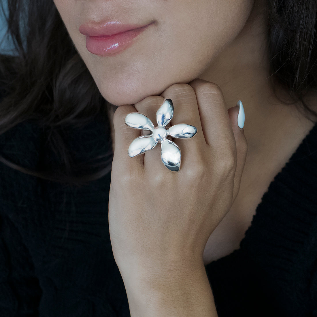 Sterling Silver Flower Statement Ring