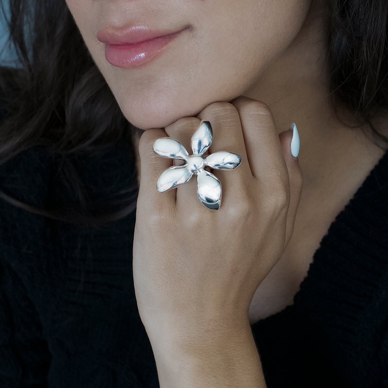 sterling silver flower statement ring