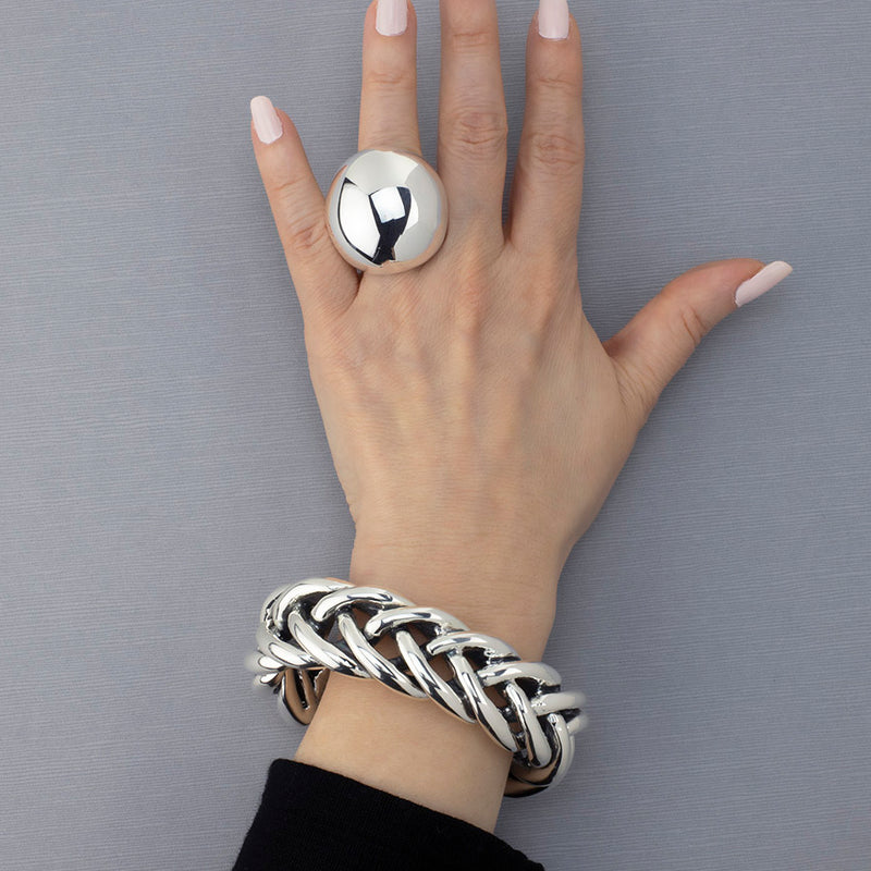 Taxco silver electroform braided cuff bracelet