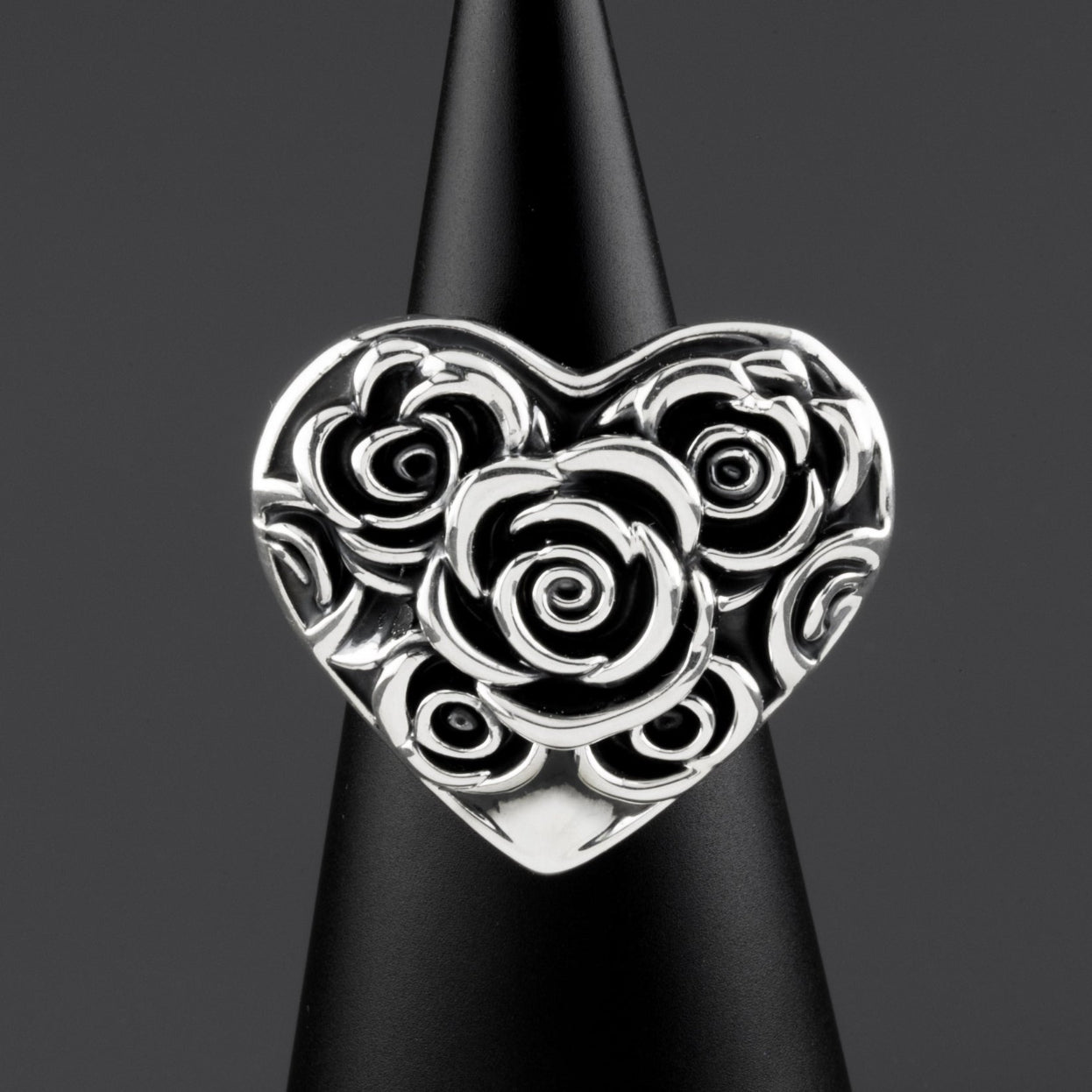 electroformed sterling silver rose heart ring