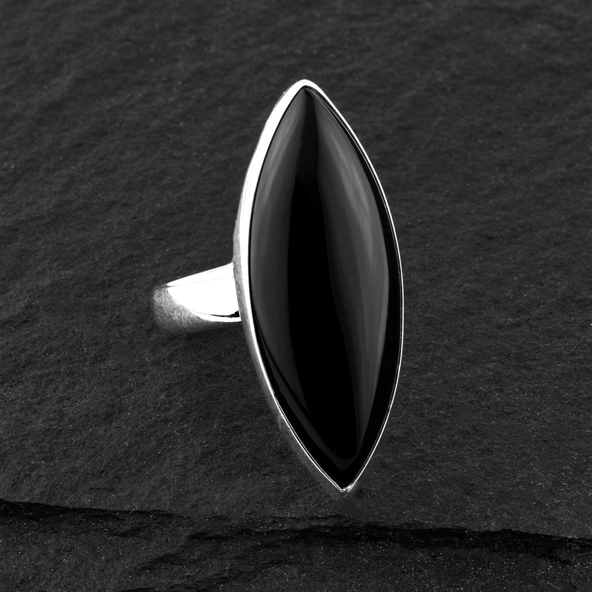 elongated black onyx stone marquise ring