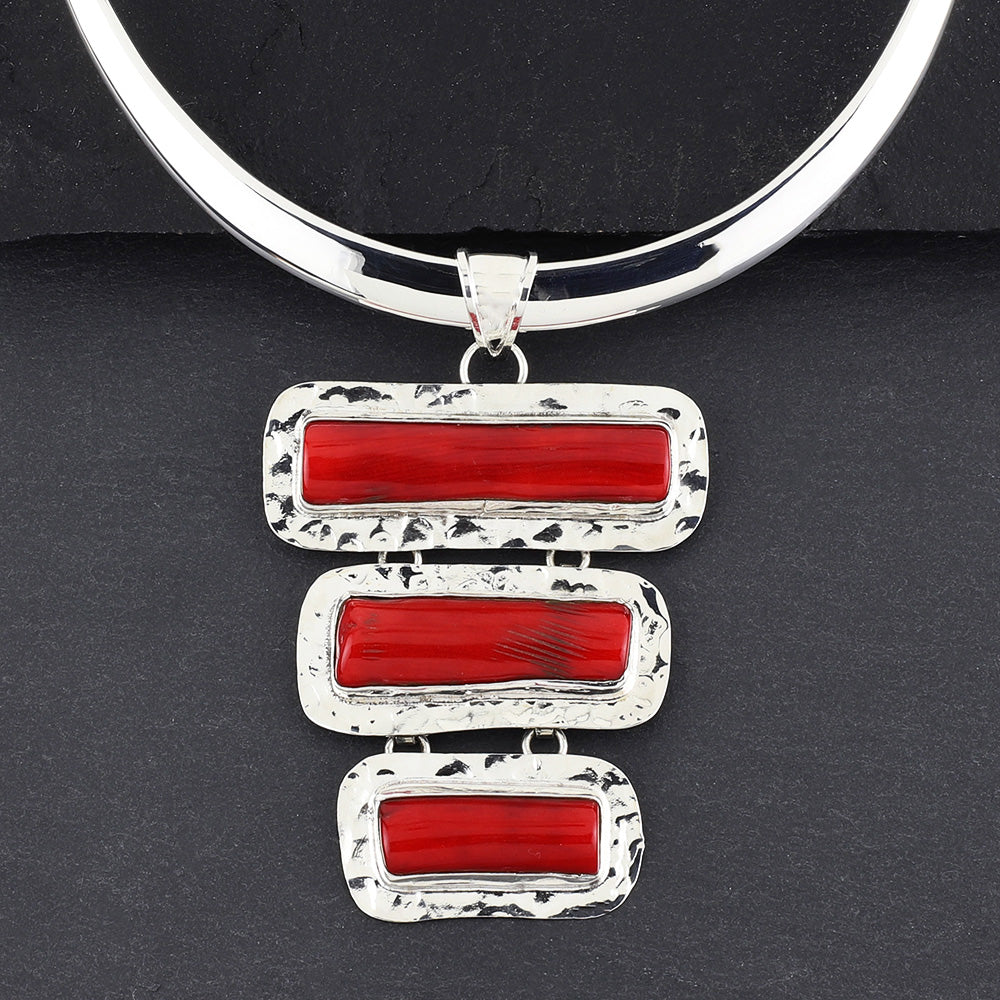 extra large red coral stone pendant