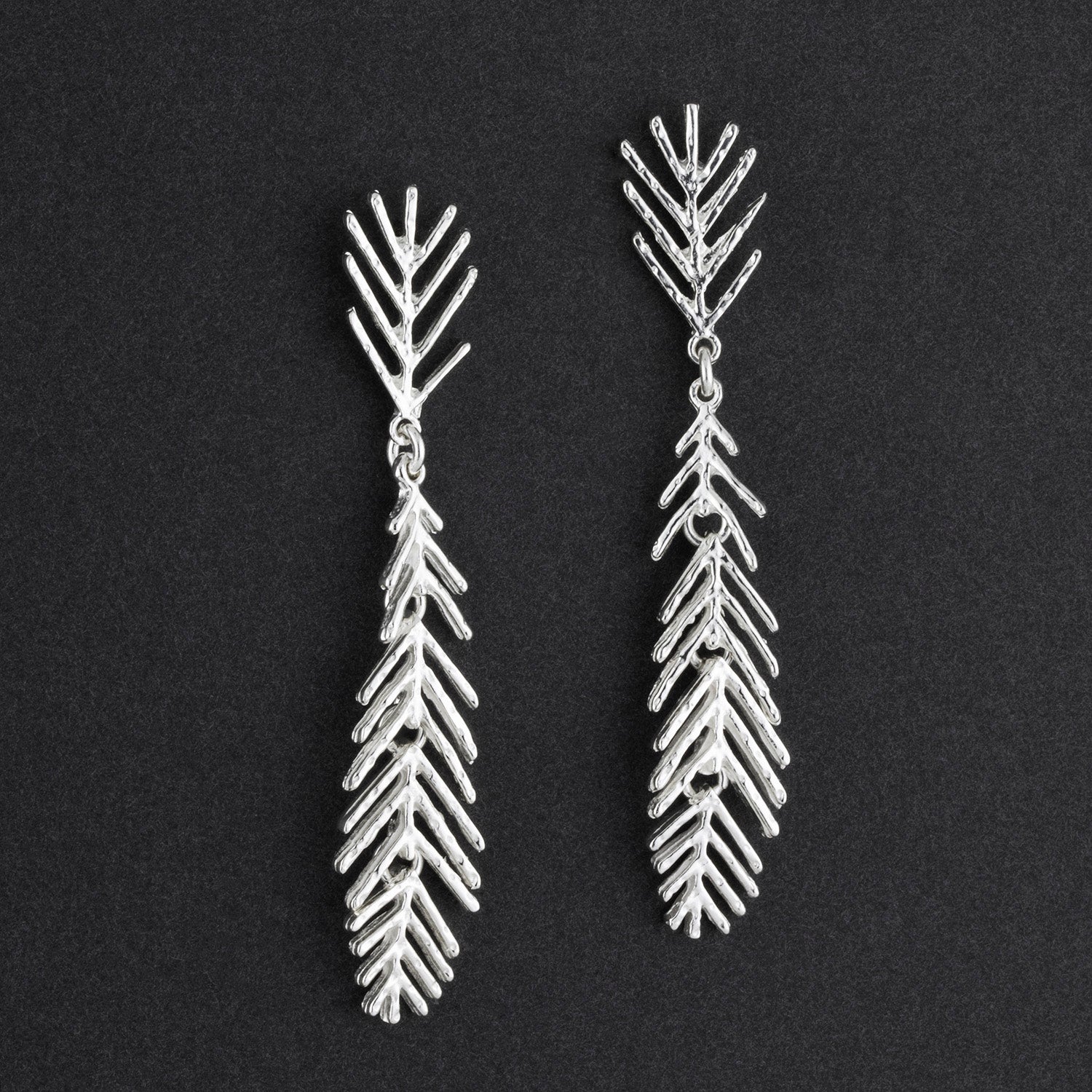 extra long silver leaf dangle earrings