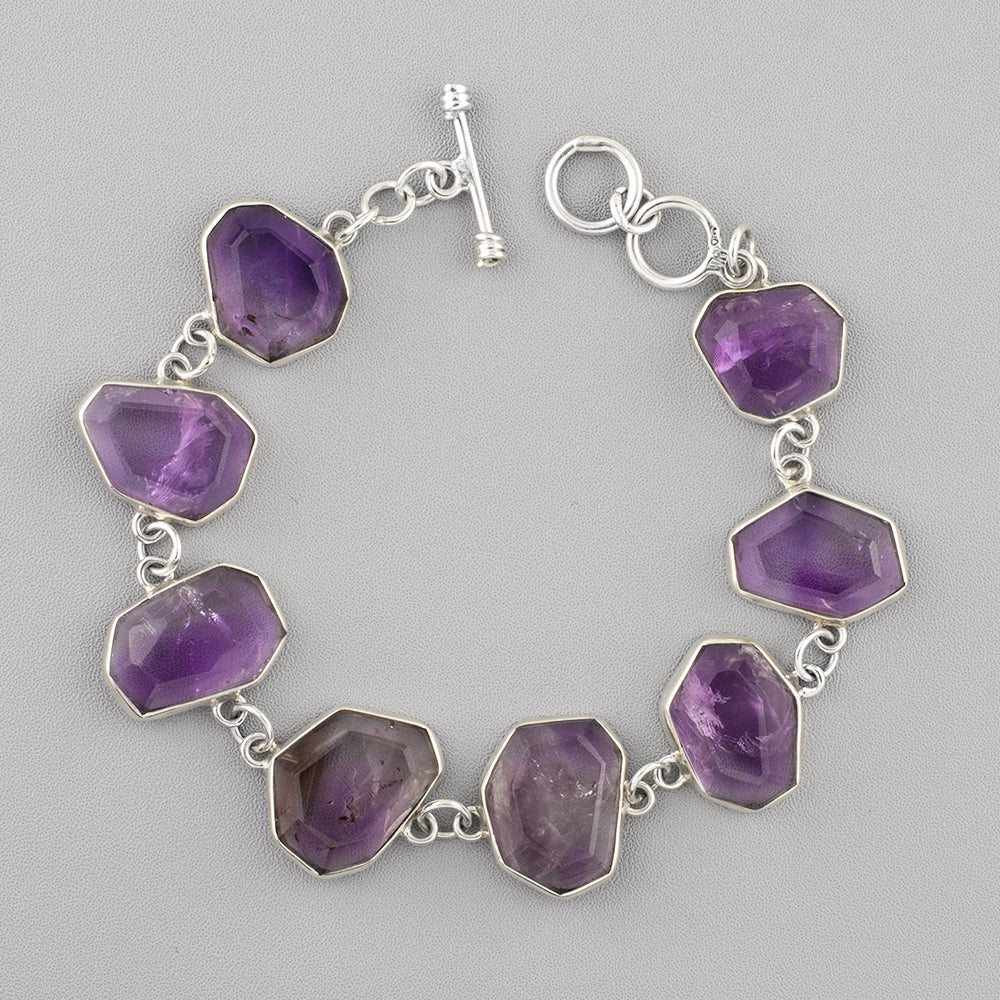 faceted amethyst sterling silver link bracelet