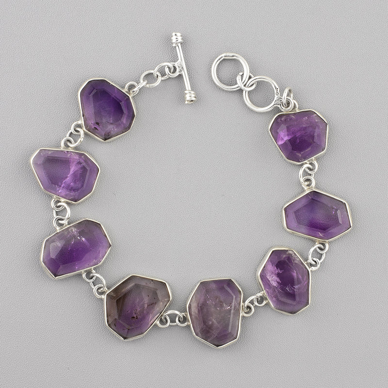 faceted amethyst sterling silver link bracelet