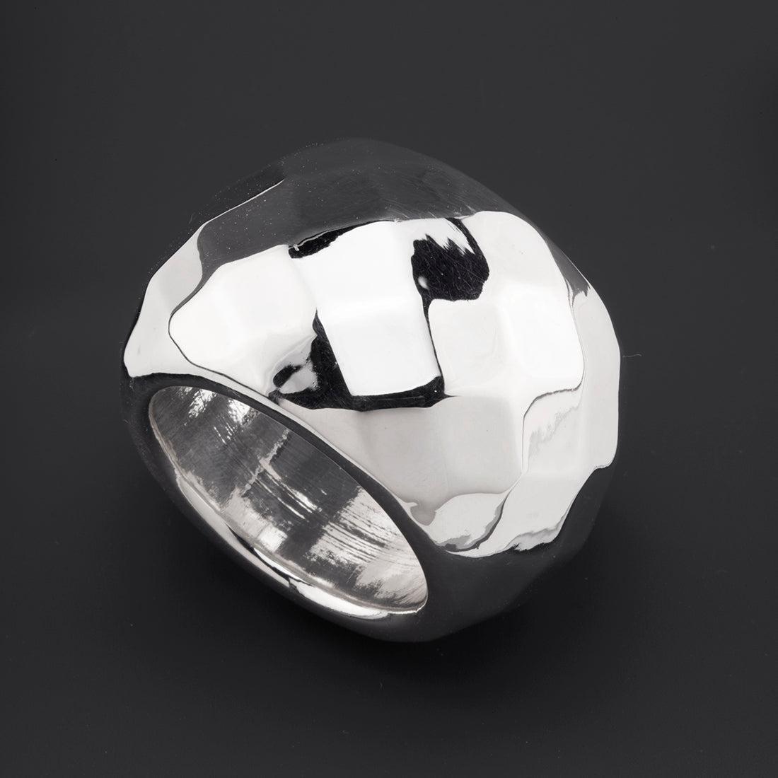 Chunky Faceted Silver Wide Band Ring
