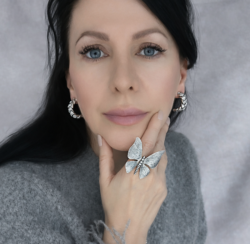 large sterling silver butterfly ring