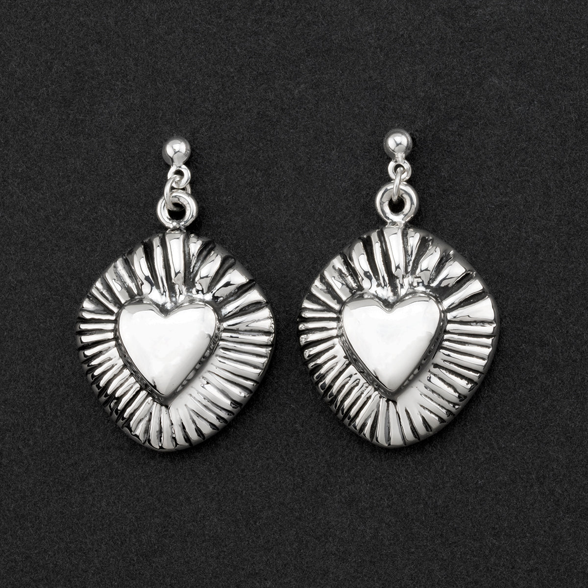 flaming heart Mexican silver earrings