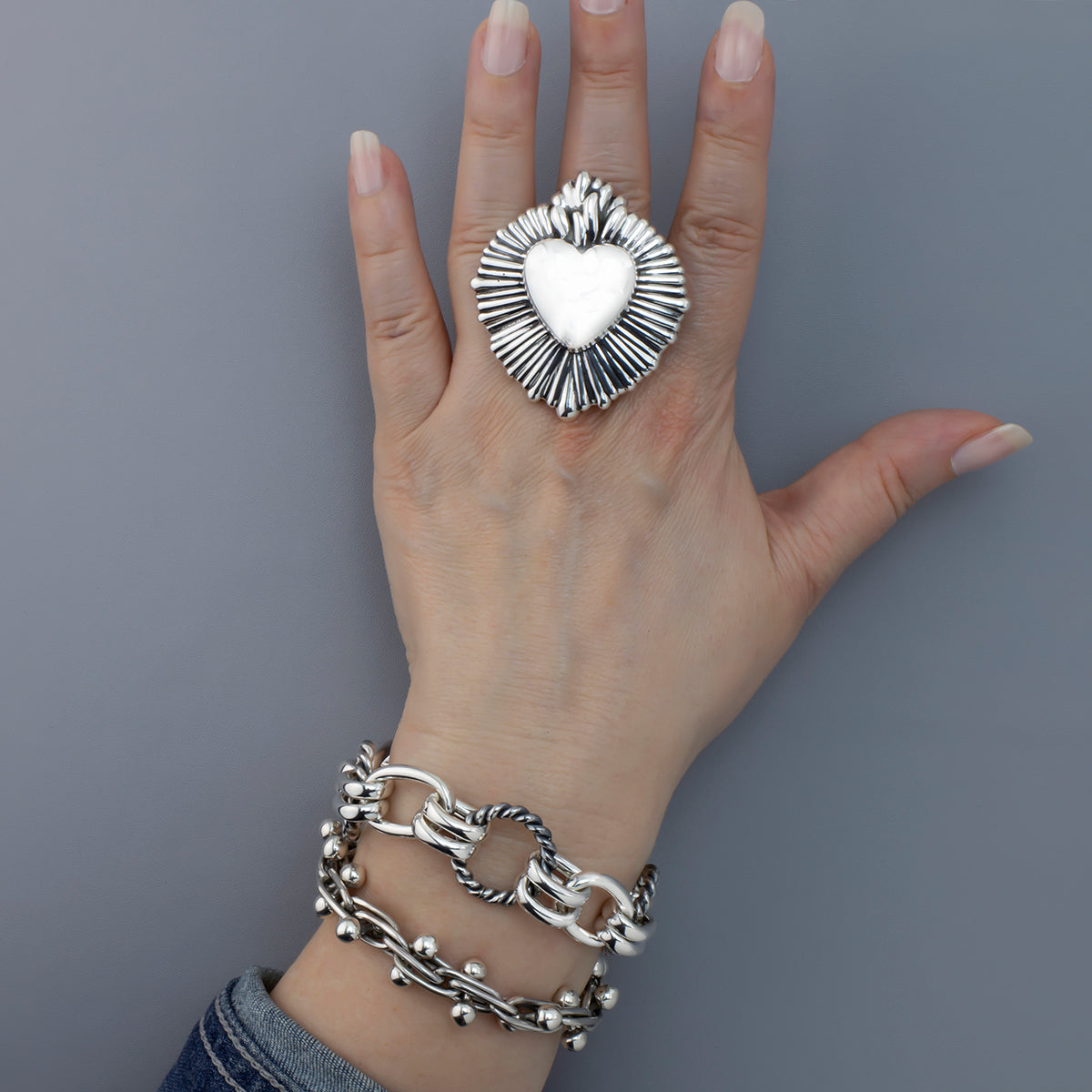 Flaming Heart Mexican Silver Ring - Reveka Rose