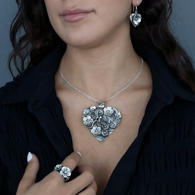 Botanical Bliss Mexican Silver Heart Pendant