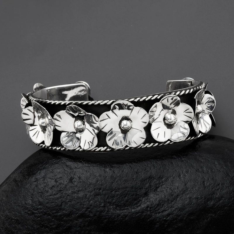 floral Mexican sterling silver cuff bracelet