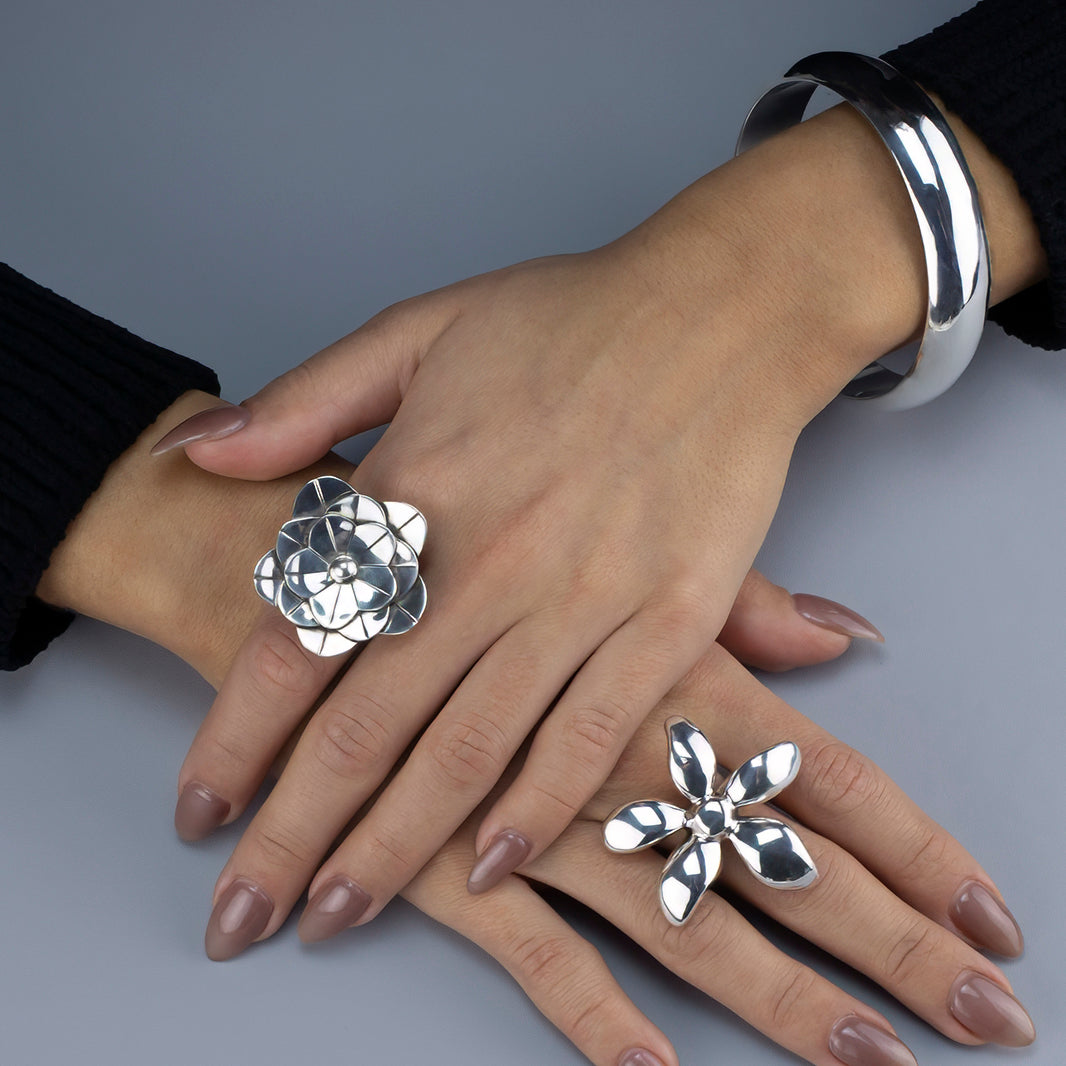 Sterling Silver Flower Statement Ring