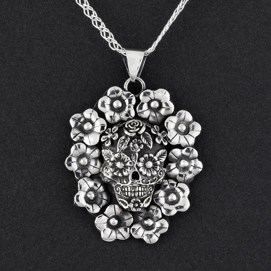 flower power sugar skull pendant