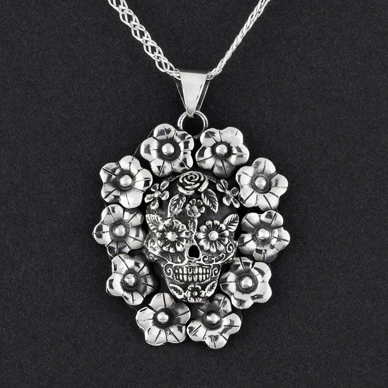 flower power sugar skull pendant