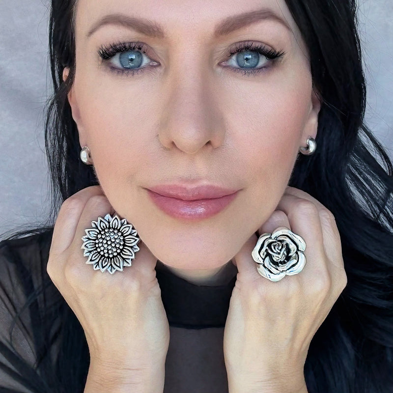 wild rose chunky silver ring