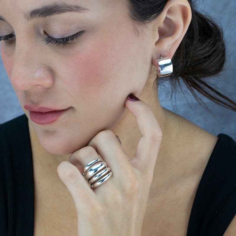 chunky silver wide four band ring