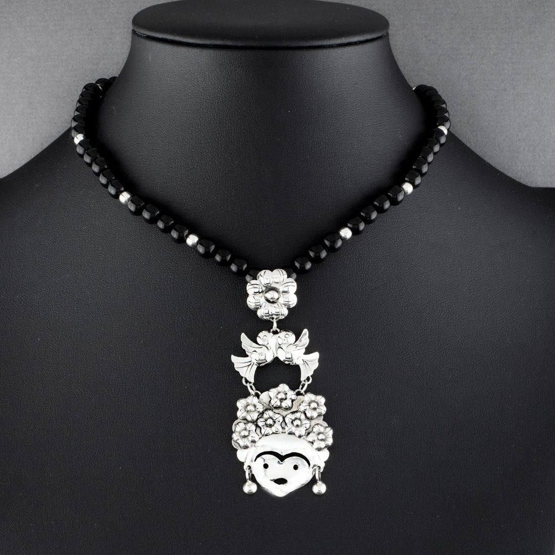 Midnight Frida Mexican Silver Necklace