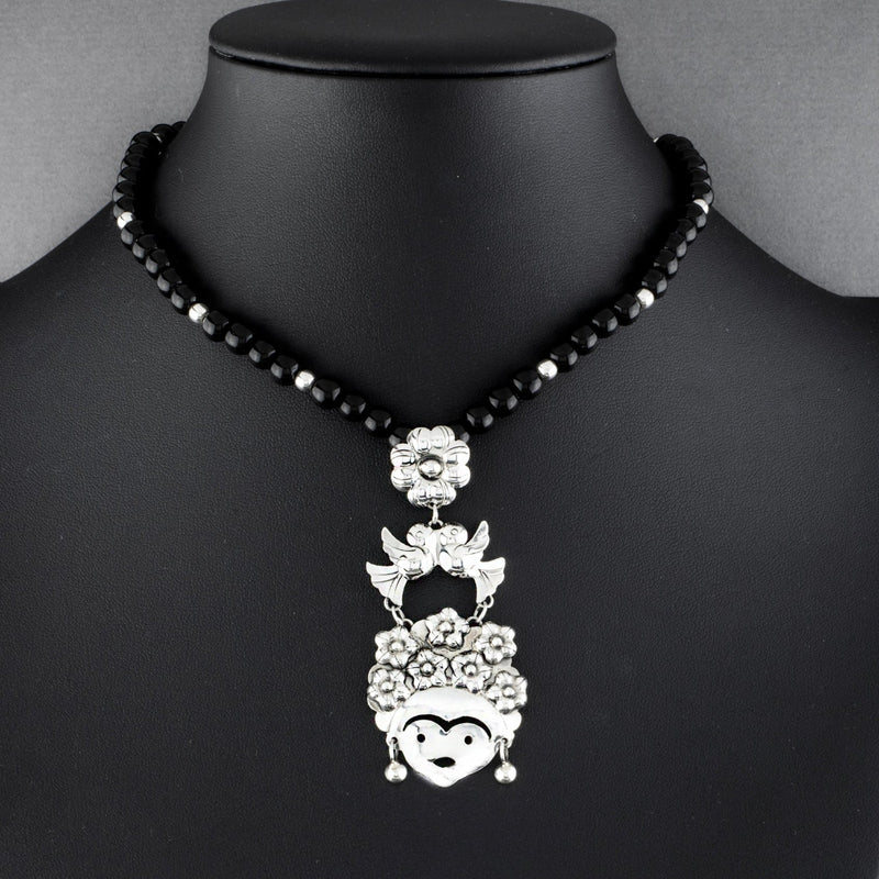 Midnight Frida Mexican Silver Necklace