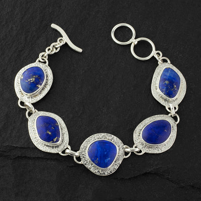 genuine lapis lazuli and sterling silver link bracelet