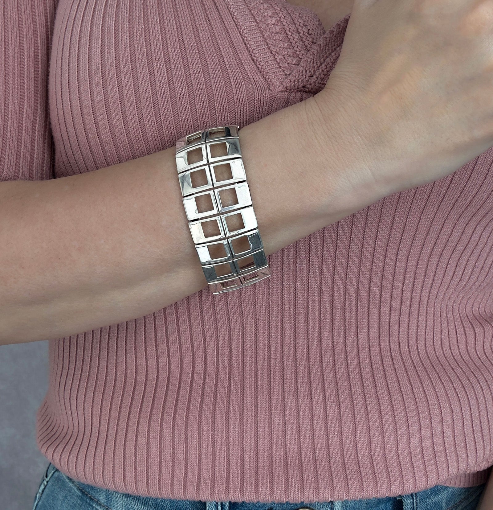 Geo Luxe Chunky Silver Bracelet