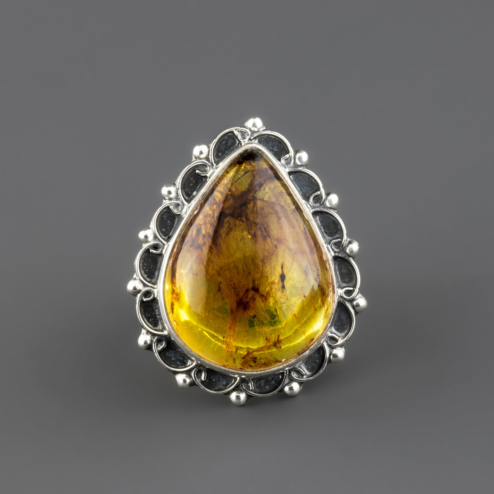 golden drop large amber ring