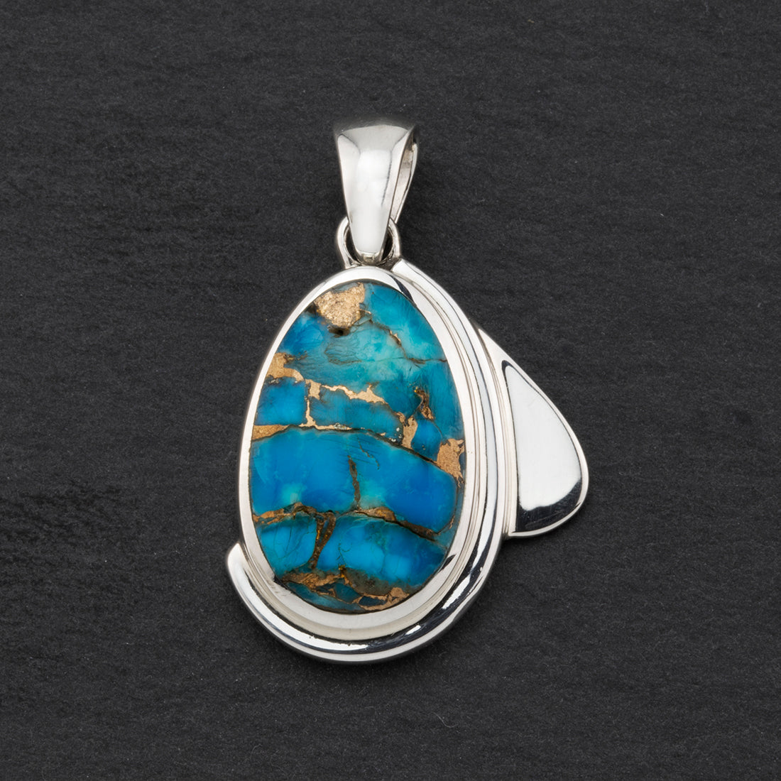 golden veins copper turquoise pendant