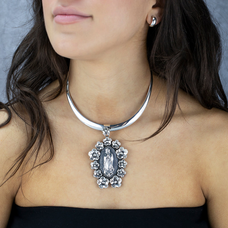 our lady of Guadalupe Mexican silver pendant
