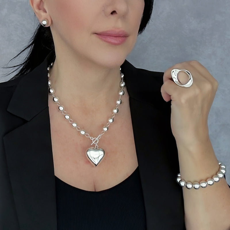 Bold Love Mexican Silver Heart Necklace