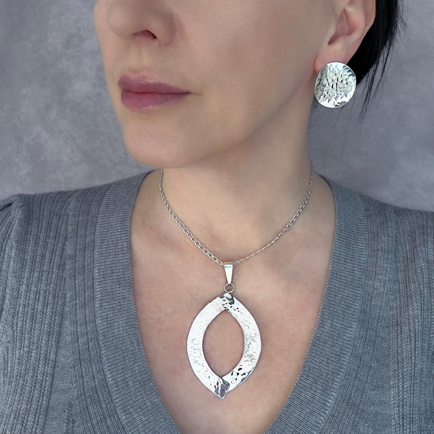 Large Hammered Silver Stud Earrings