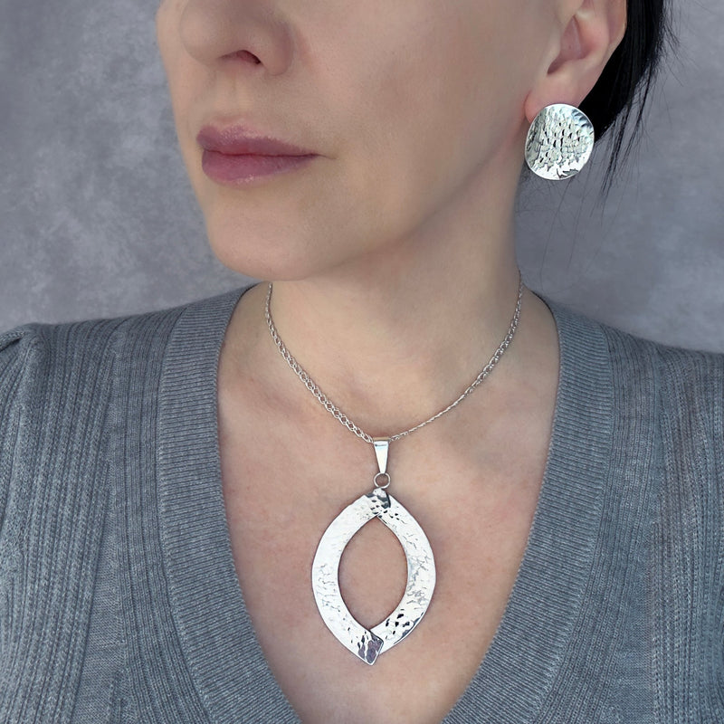 large hammered silver stud earrings