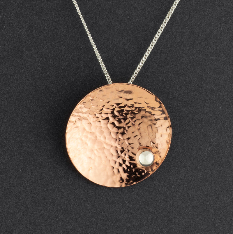 hammered copper disc pendant necklace