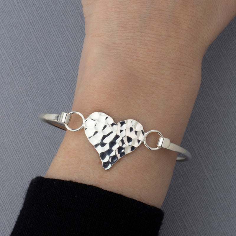 hammered sterling silver heart bangle bracelet