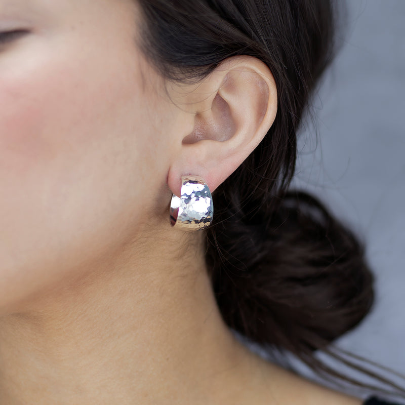 wide hammered silver hoop earrings