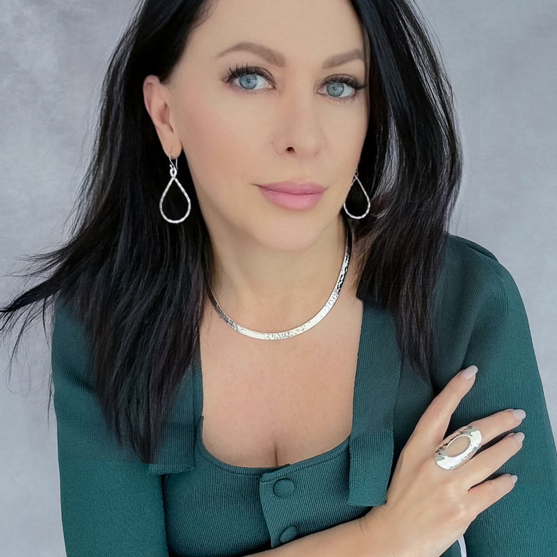 hammered silver choker necklace