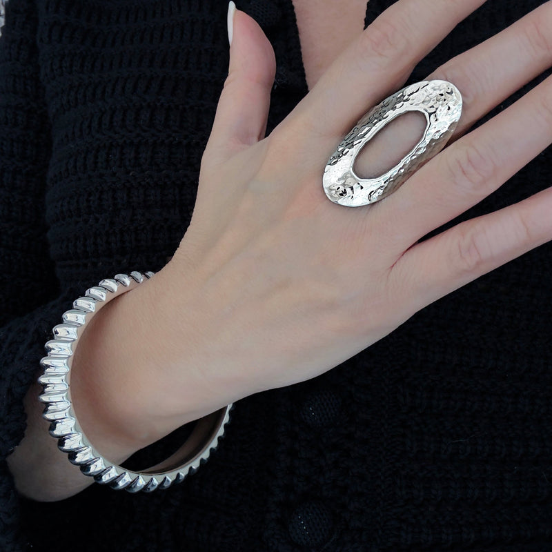 long hammered sterling silver ring