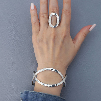 Hammered Horizon Sterling Silver Cuff Bracelet