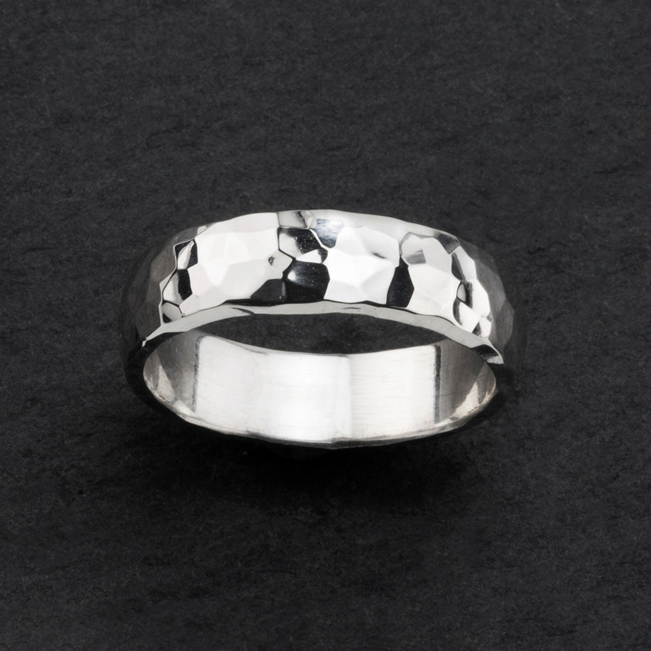 hammered silver band ring