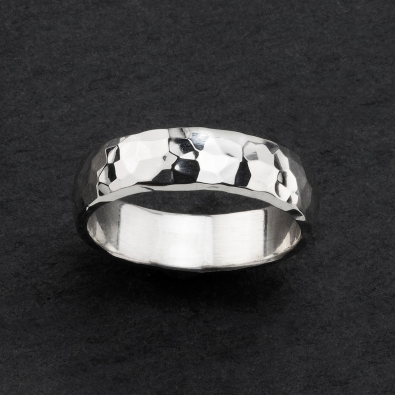 hammered silver band ring