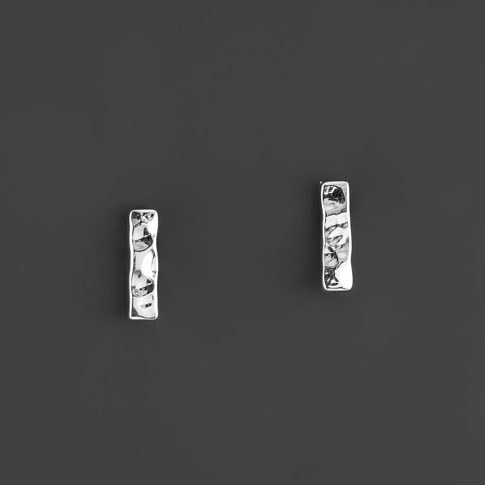 hammered silver bar stud earrings