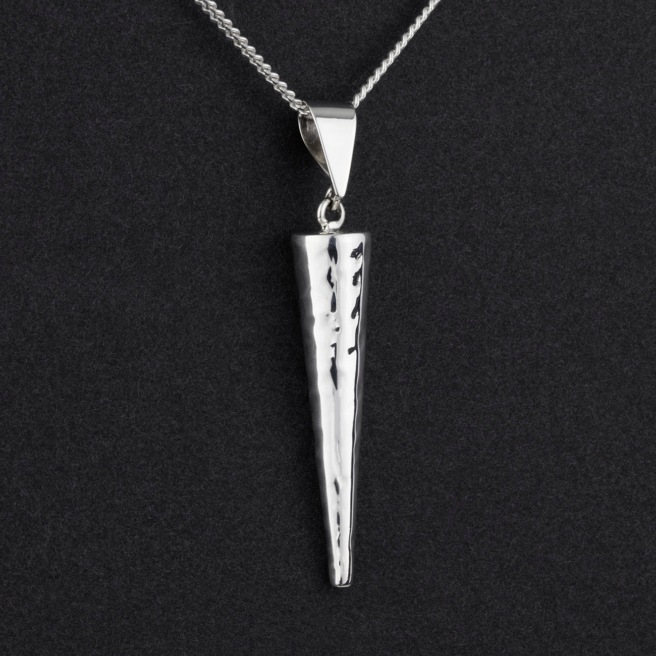 hammered silver cone shaped pendant necklace