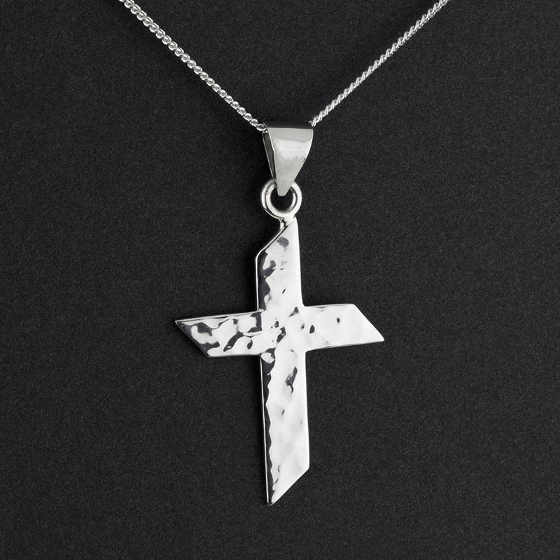 hammered silver cross necklace
