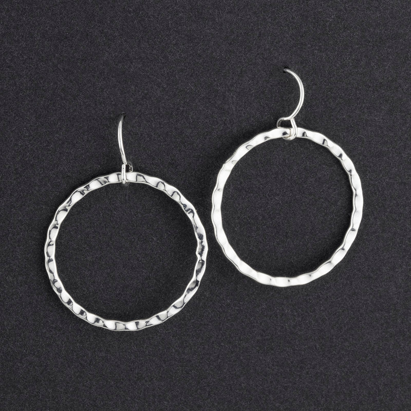 hammered silver dangle hoop earrings